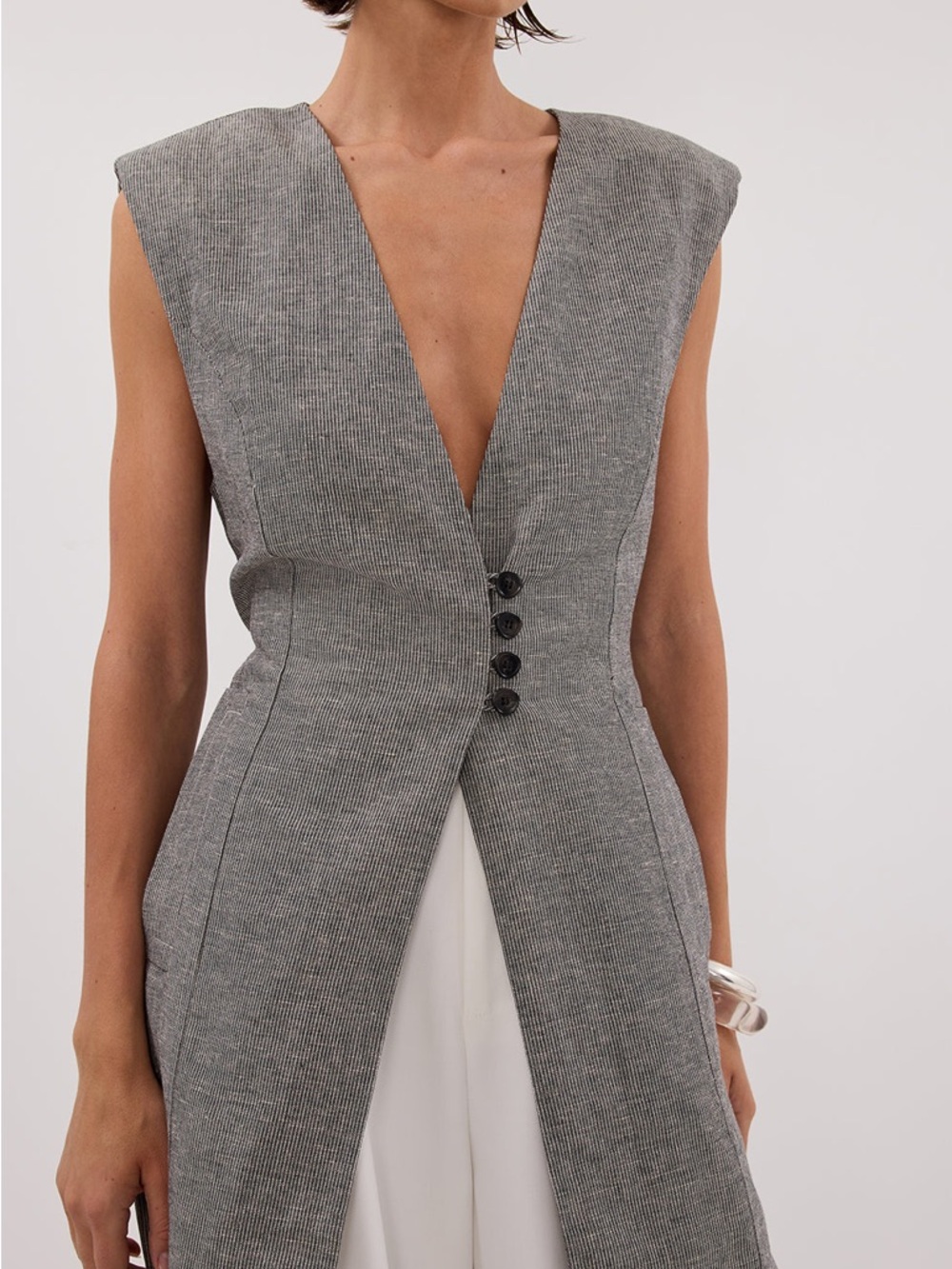 DISSH Grey Sleeveless Long Vest Dress with Deep V - Picture 5 of 7